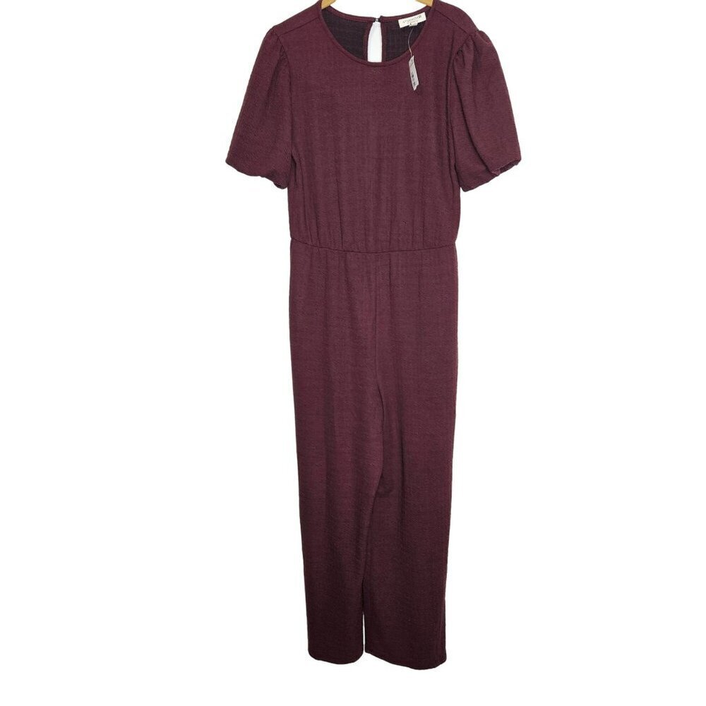 Studio B By Bobeau Womens Puff Sleeve Jumpsuit In‎ a Burgundy Color Soft Stretch